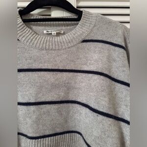 Reformation Cashmere Sweater in Gray with Navy Stripes